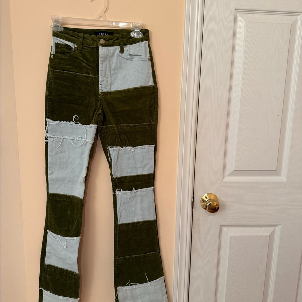 Akira patchwork Two-Tone Green and Blue Women Jeans